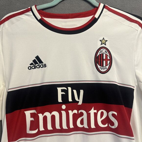 ACM AC Milan Fly Emirates Adidas Kit Soccer Jersey S/S Mens Size M White Red - Picture 3 of 8